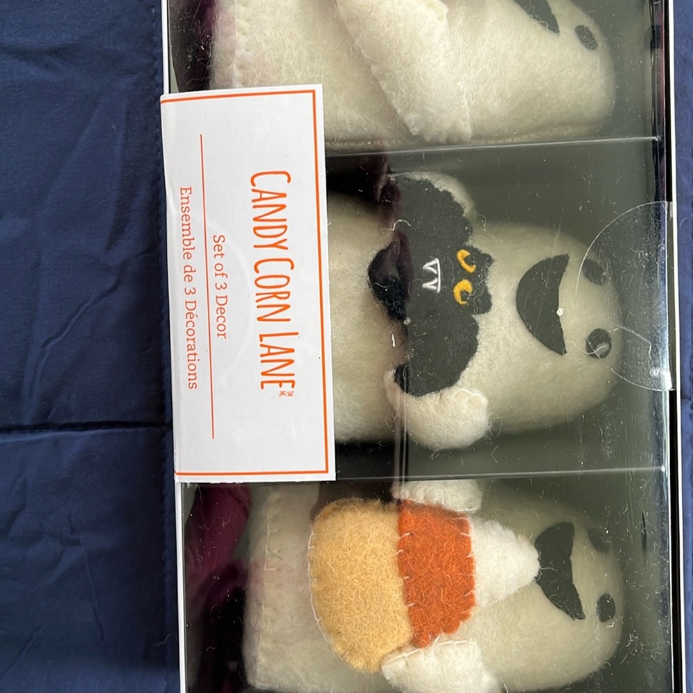 COPY - Candy corn Lane set of three ghosts one with pumpkin one with Bat one wi…